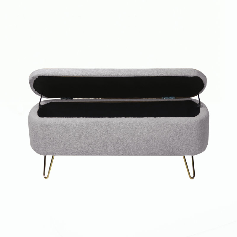 Banc de rangement avec repose-pieds pour pieds dorés, Grey, Grey
