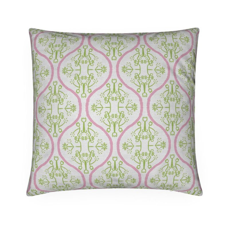 Watercolor Damask Square Pillow Cover & Insert, Pink & Green Damask, 22"H x 22"W