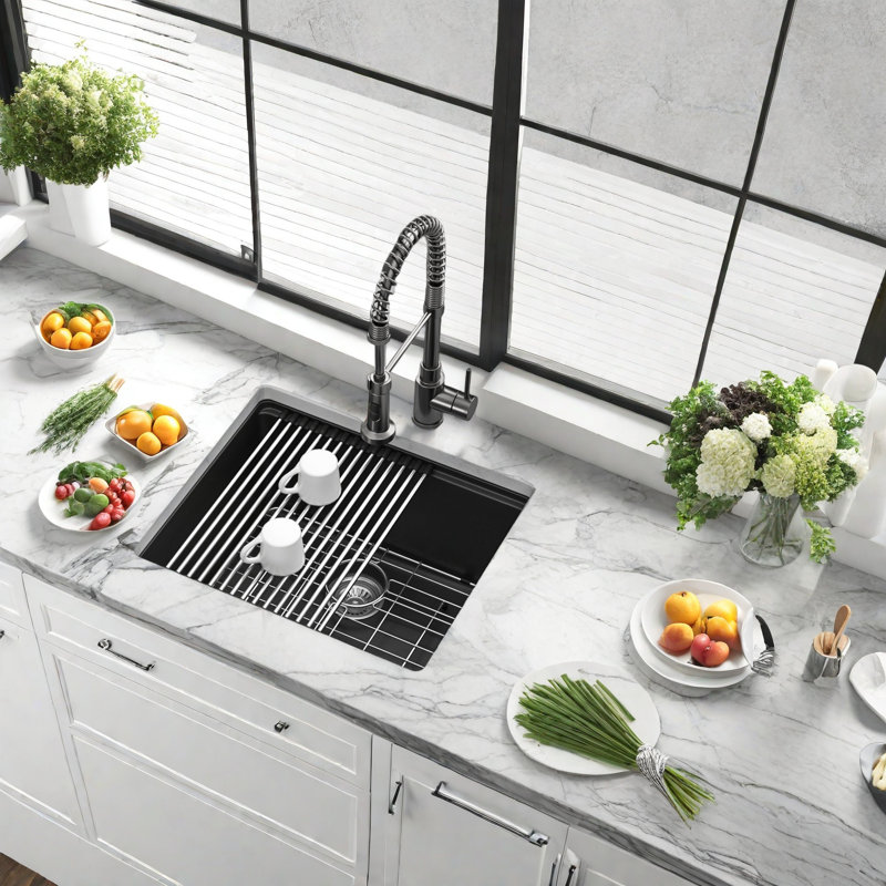 Black Quartz Composite Workstation Undermount Sink 21x18 Inch – Space Efficient, Perfect for Bars or RVs