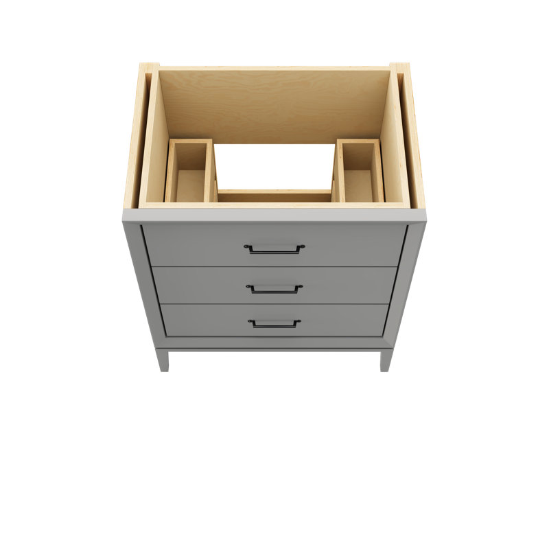 Alexandra Three-Drawer Single Bath Vanity, Platinum Gray, 30", Matte Black
