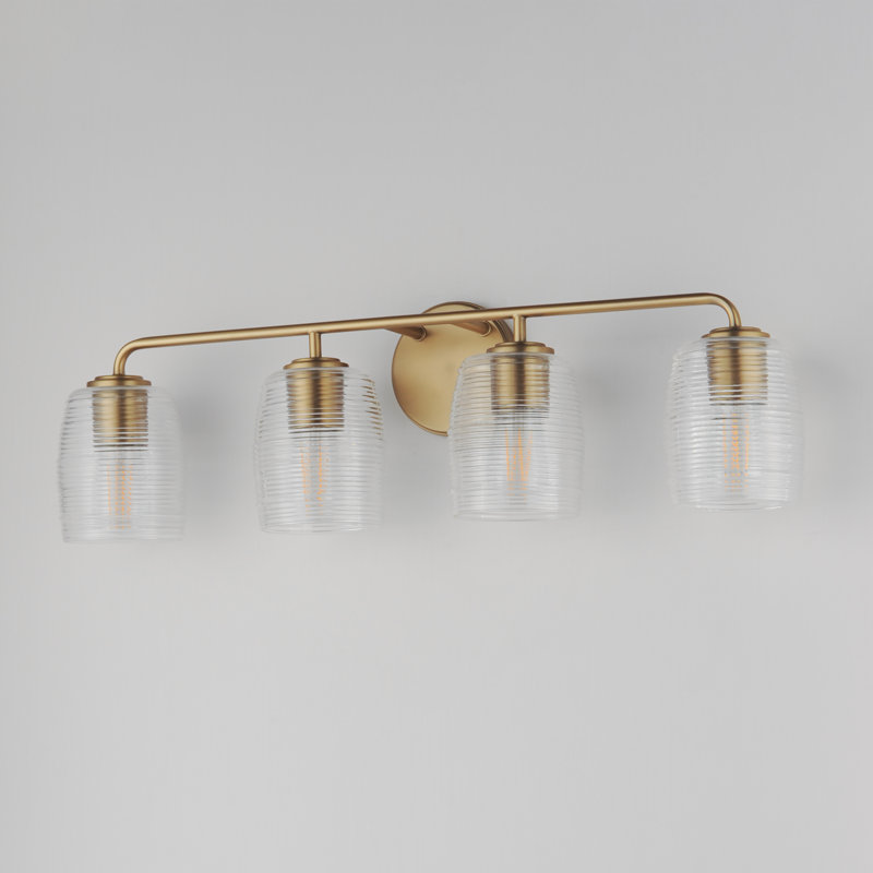 Meuble-lavabo miel, 30,5 po de largeur, Laiton vieilli naturel, Quatre lumières