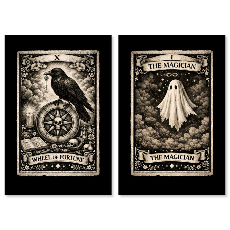 «Spooky Tarot Card Duo», ensemble de décorations murales gothiques, 45"H x 30"W, Toile tendue avec châssis