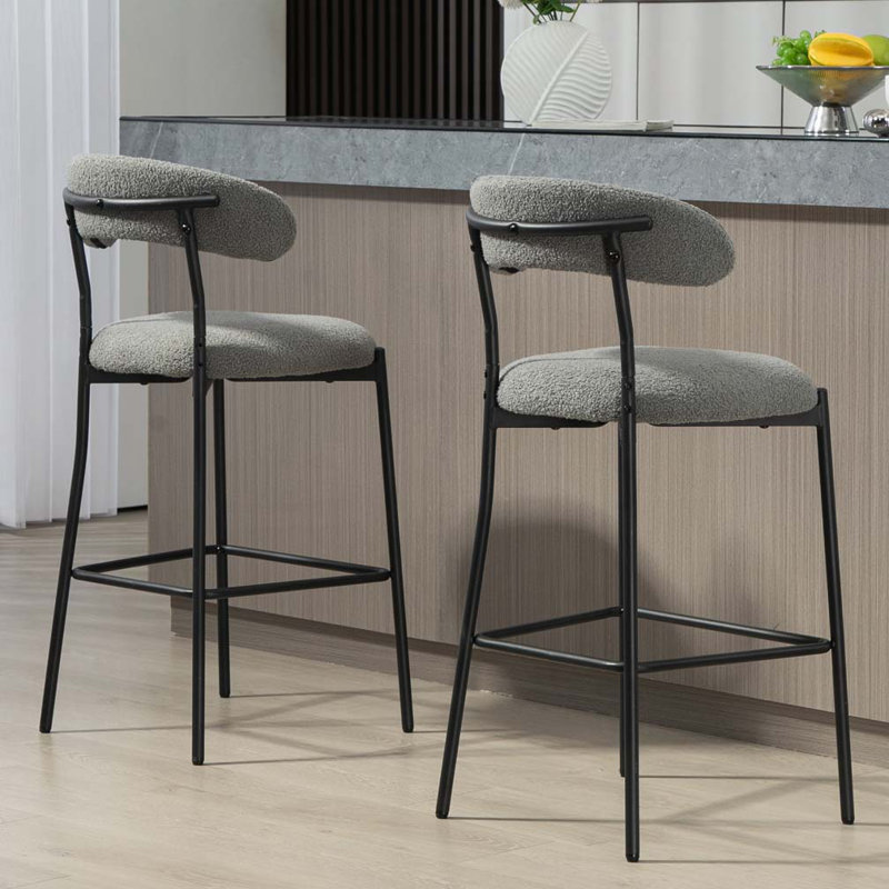 Tabourets de bar rembourrés en tissu Teddy, Gris