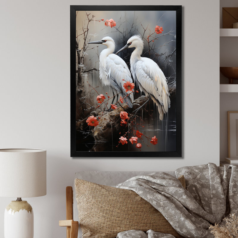 «Japon Art Harmony Of Crane II», reproduction d'art sur toile, H 20 po x l 12 po x P 1 po, Cadre photo noir