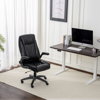 Ergonomic Executive Office Desk Chair With Flip-Up Armrests And Lumbar Support