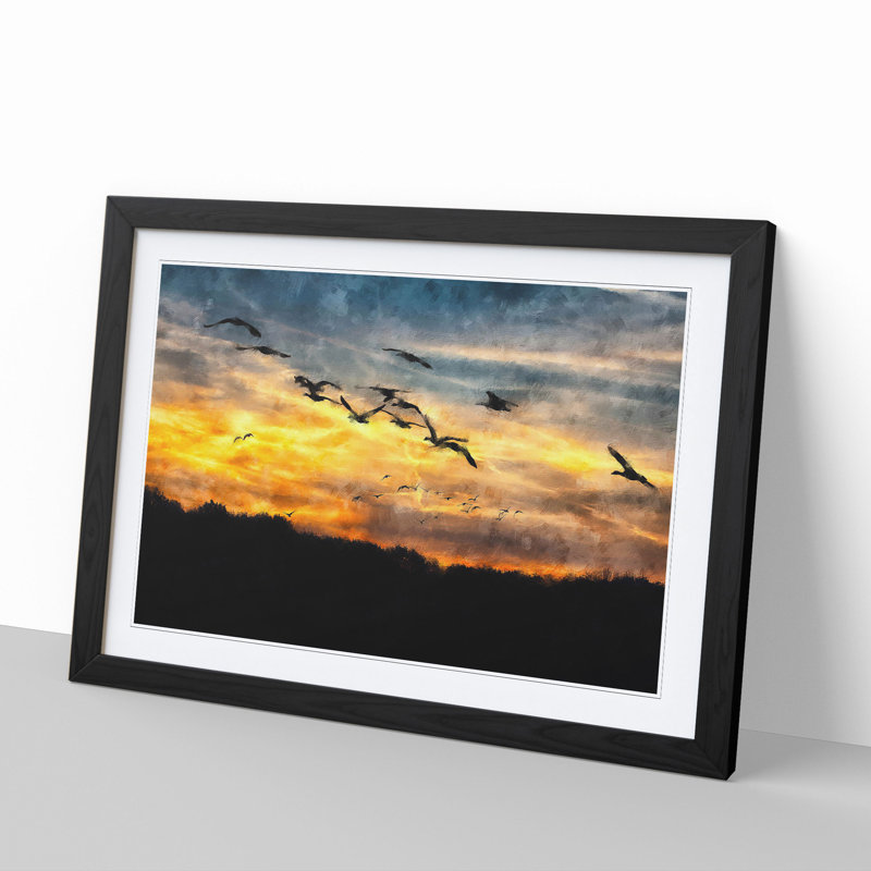Geese at Sunset - Picture Frame Painting, Black Framed, 27cm H x 36cm W x 2cm D