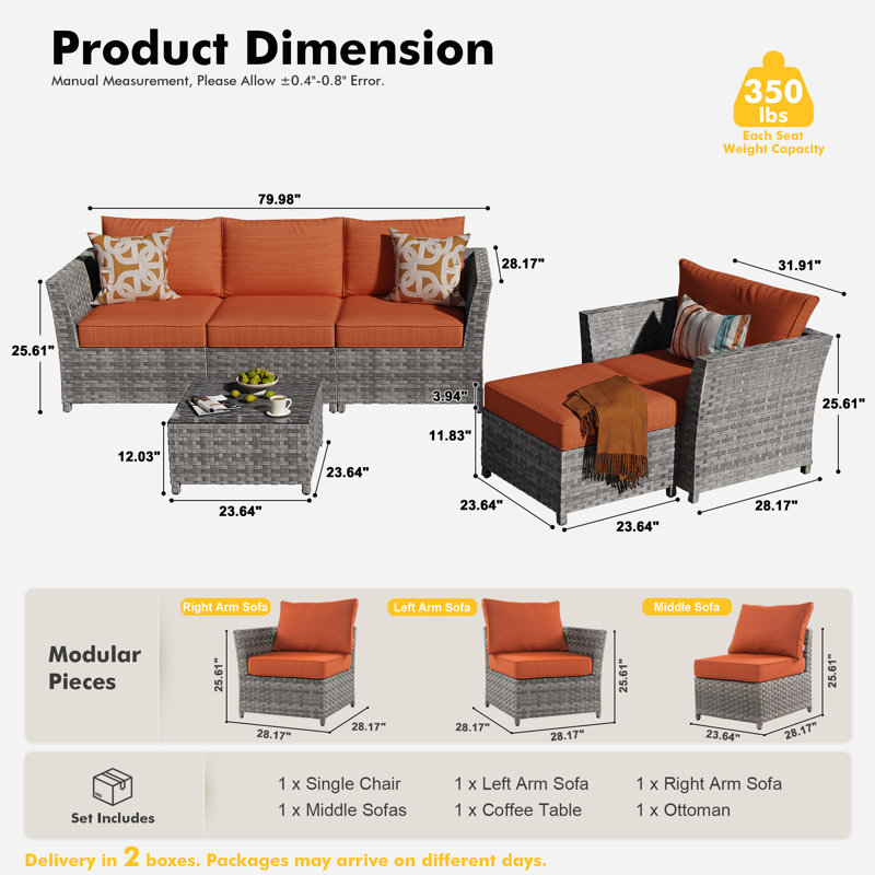 5 - Person Patio Conversation Set, Orange-rouge