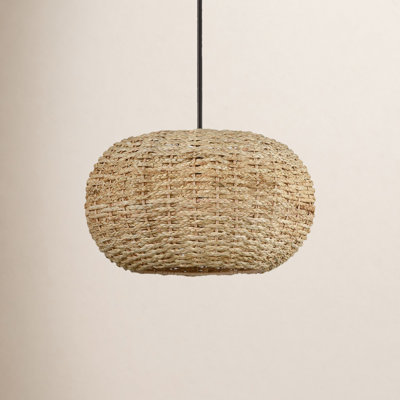 Bayou Breeze Ceslie 1 Light Pendant Light in Oiled Bronze with Natural Rattan Shade