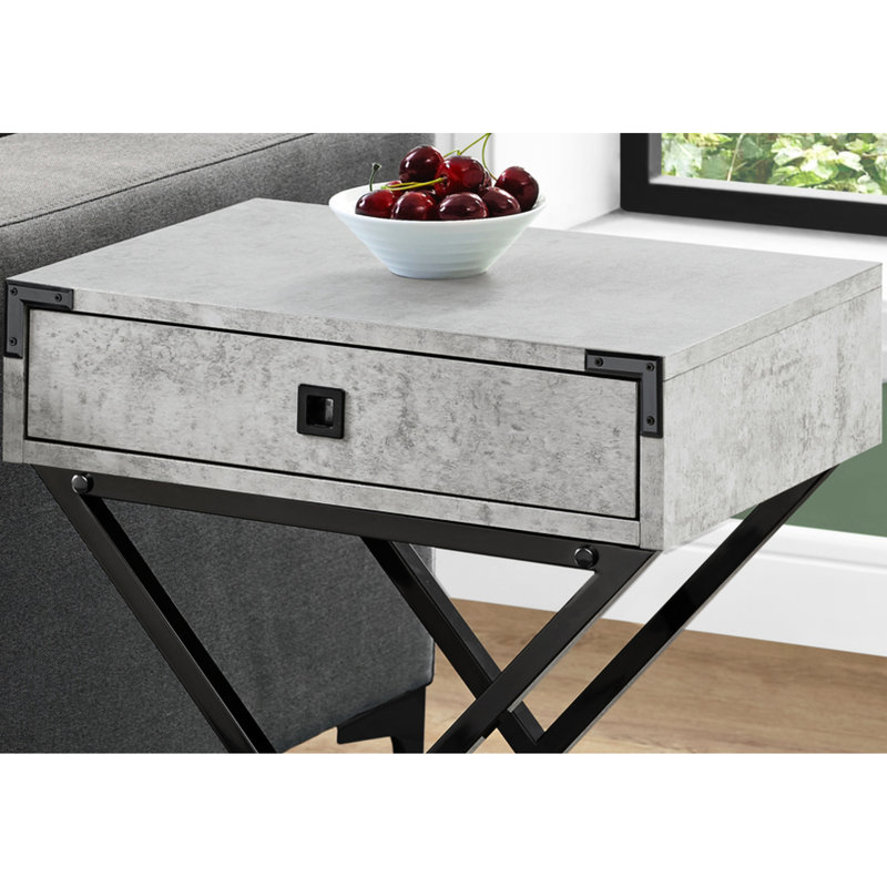 Versatile End Table With Black Metal Base And Grey Laminate Storage Contemporary Nightstand Spacious Legs