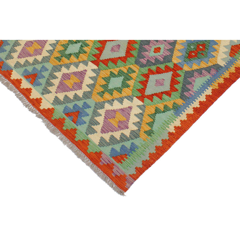 Tapis bleu / rouille en laine tissé à la main à motif tribal / géométrique / sud-ouest de couleur cépage Cedorah