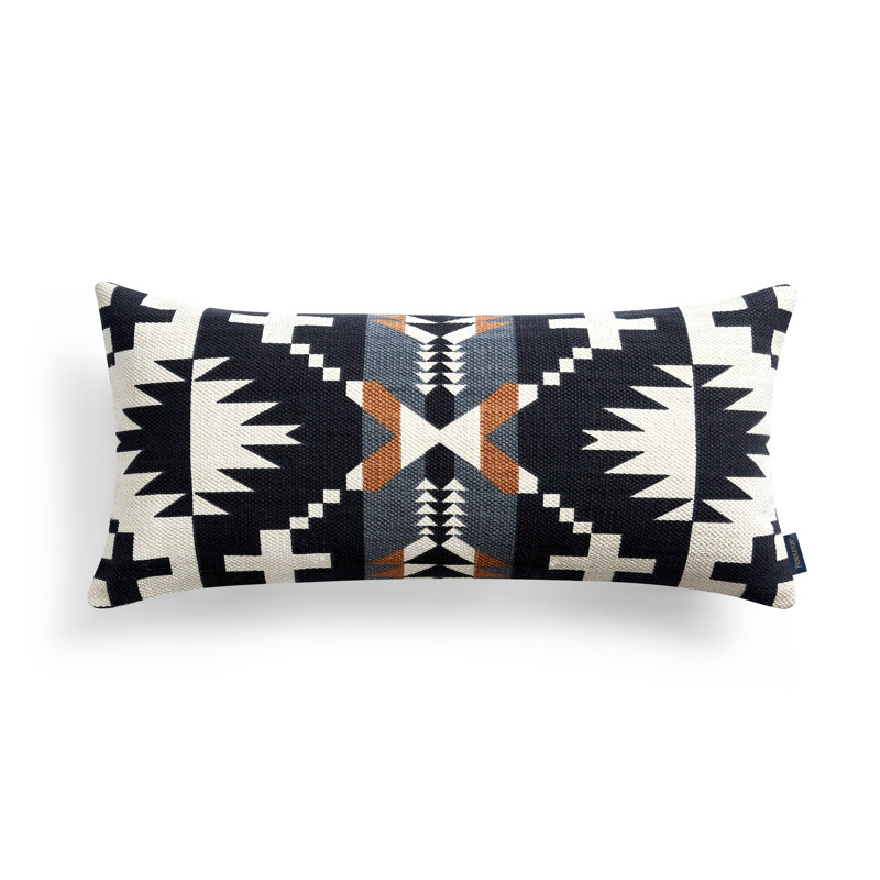 Black and White Geometric Cotton Rectangular Throw Pillow