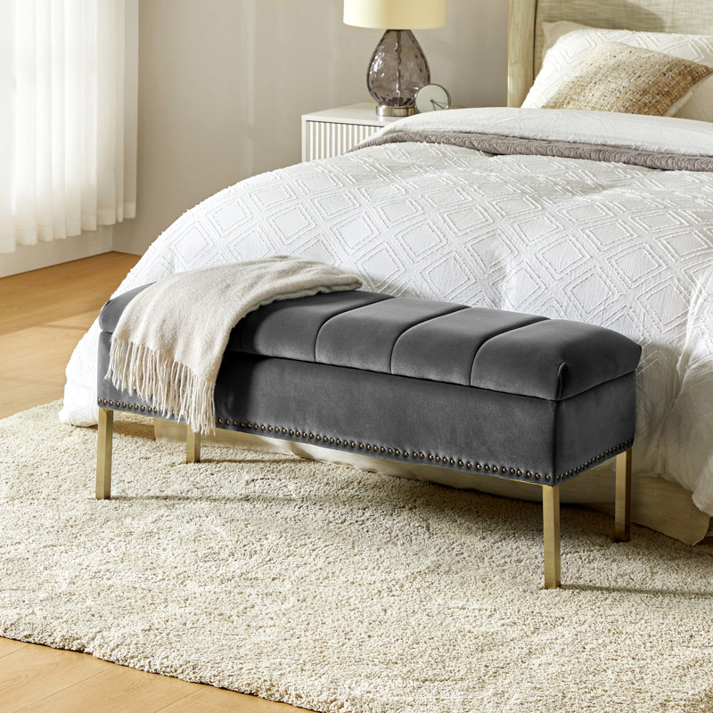 Baily 46.5'' W Modern Velvet Storage Bench, Gray