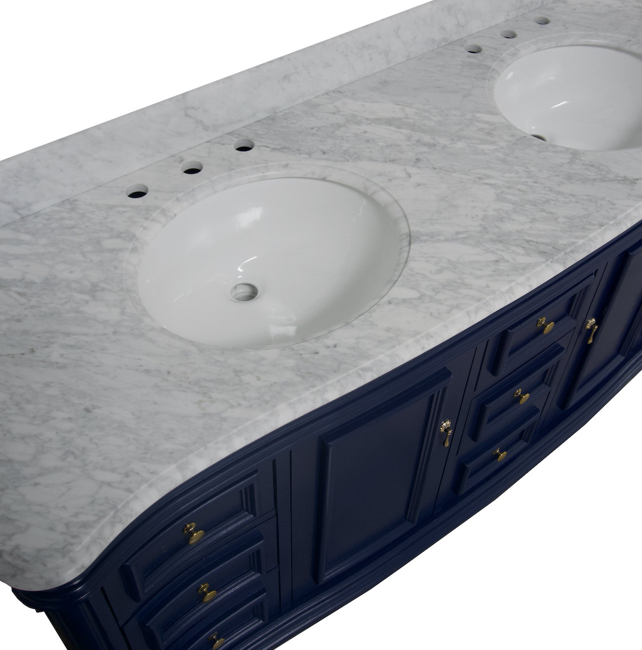 Twain 72" Carrara Marble Double Bathroom Vanity, Carrara Marble, Royal Blue