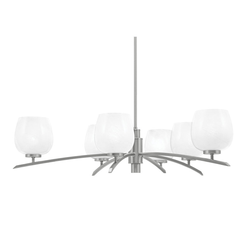 Lustre 6 lumières kurve illustré en finition graphite avec verre de 6 po, Noir / blanc
