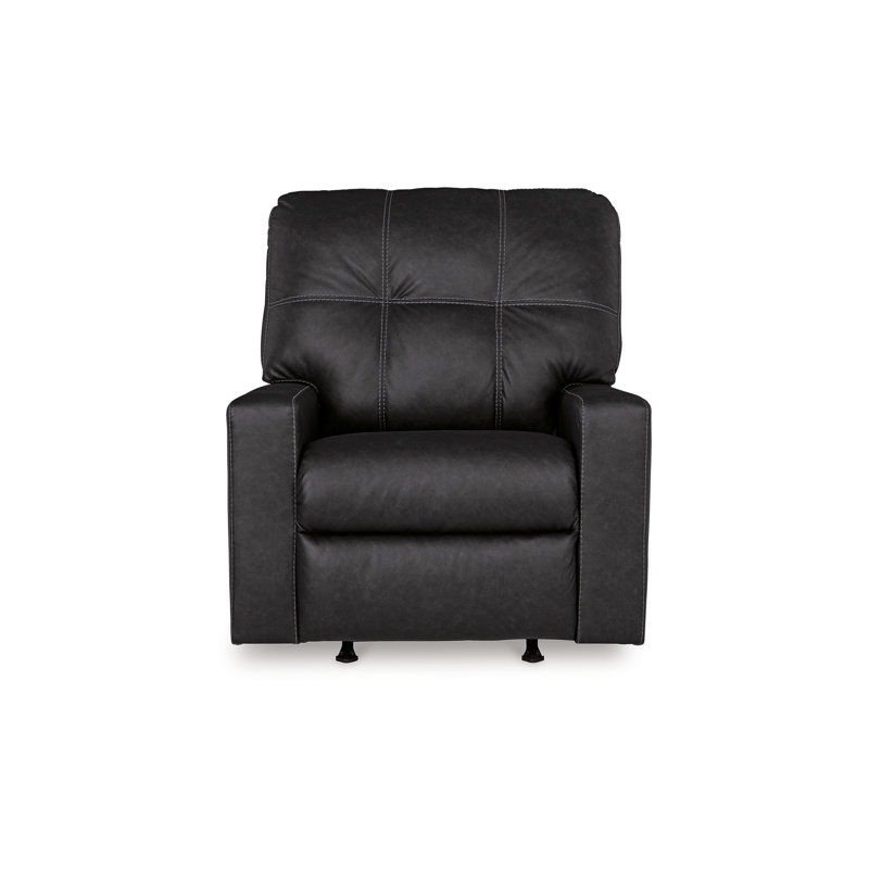 Barl Manual Recliner Chair, 35 Inch Tufted Faux Leather, Black