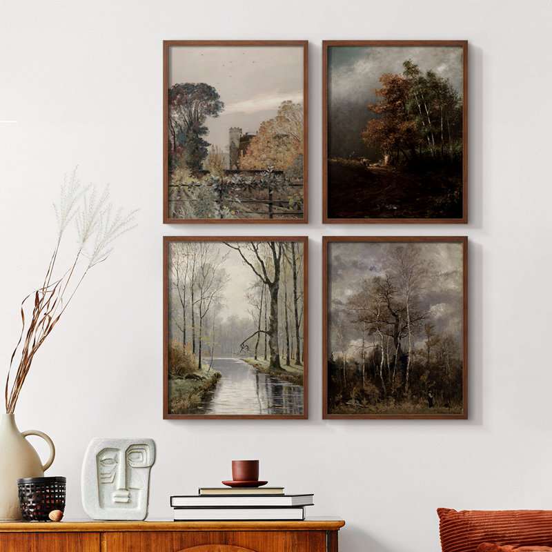 «Vintage Landscape», impression encadrée CXLIX - ensemble de 4, Naturel, H 44 po x l 14 po