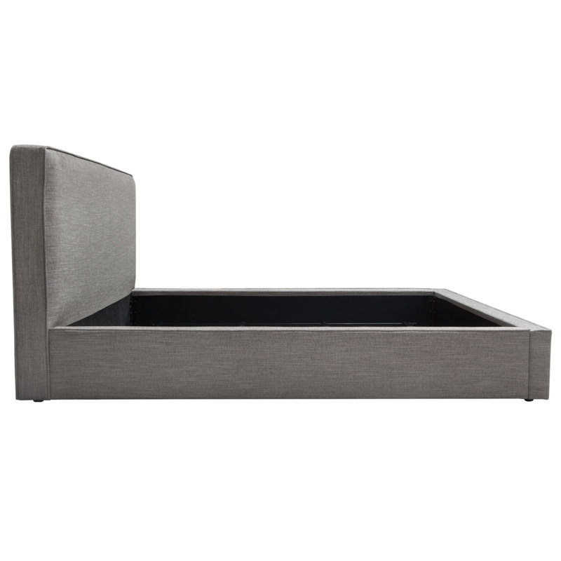 Grey Upholstered King Bed with Tufted Headboard and Slats