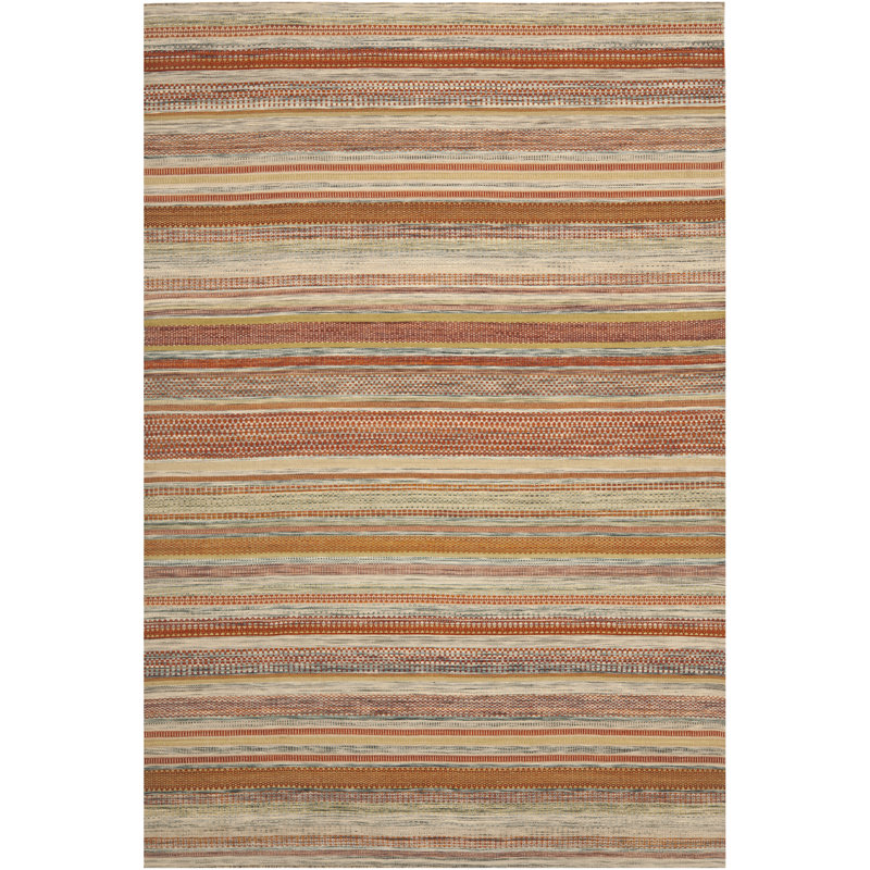 Striped Wool Hand Woven Area Rug, Rectangle 122 x 183cm