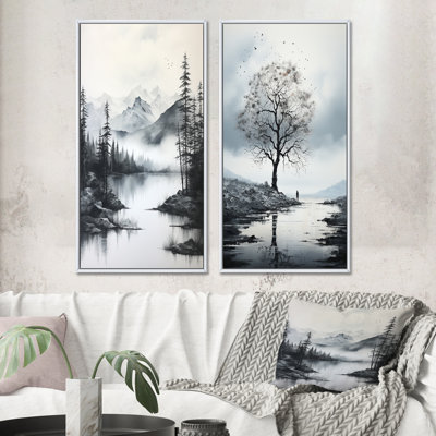 " Grey Minimalism Tree Solitude " 2 - Pieces