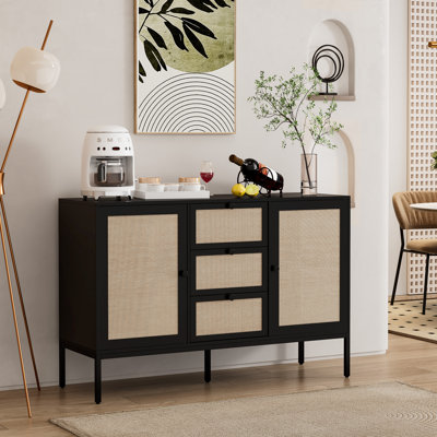 Large Rattan Buffet Storage Cabinet, Sideboard With 2 Doors And 3 Drawers, For Living Room, Kitchen by Bay Isle Home