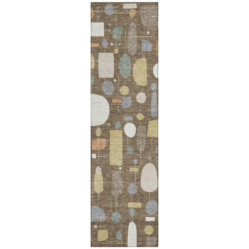 Machine Washable Indoor/Outdoor Jourdan ACN2393 Mid-Century Modern Rug, Runner 2'3" x 7'6"
