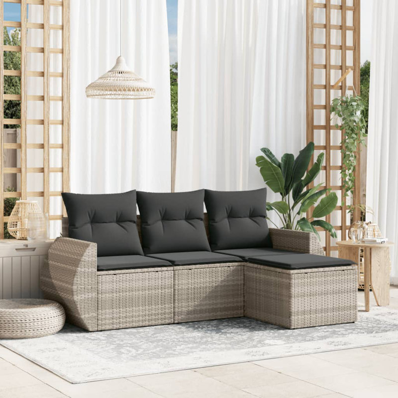  Ensemble de canapé de jardin en rotin PE gris clair, acier thermolaqué, polyester