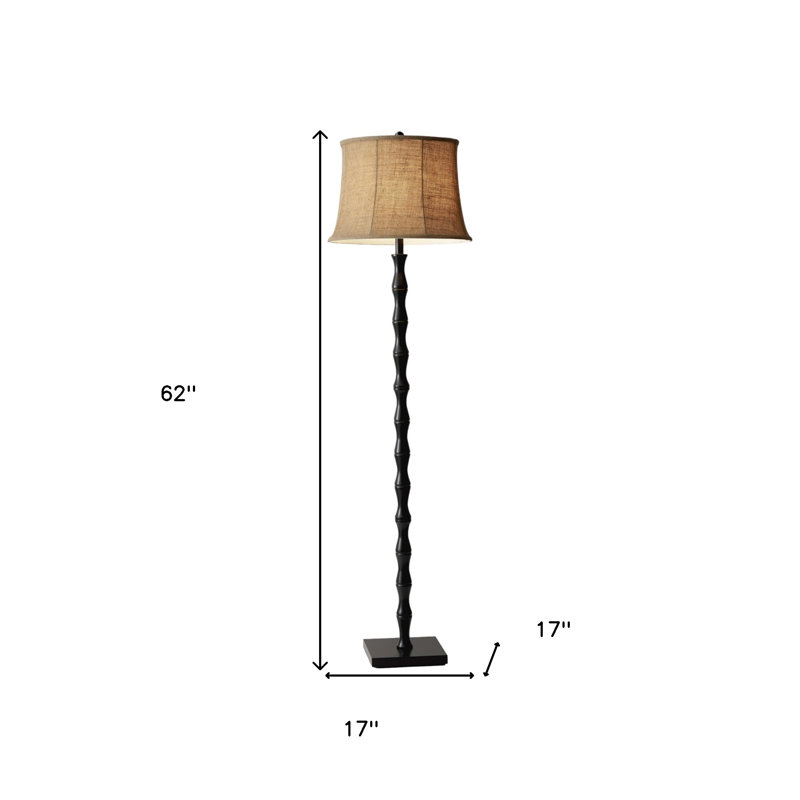Postma 62" Black Textured Pole Floor Lamp With Beige Burlap Shade