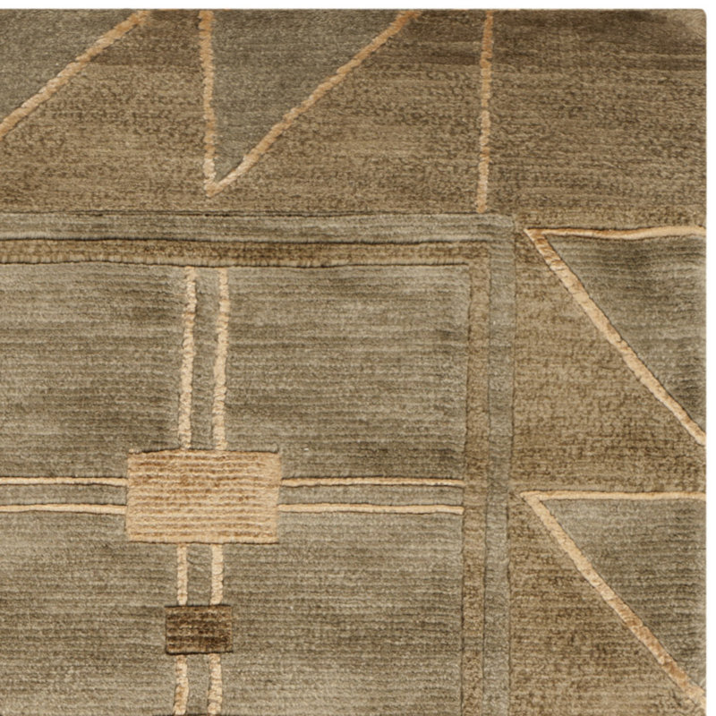 Gray Geometric Hand-Knotted Wool Rectangular Rug 4' x 6'