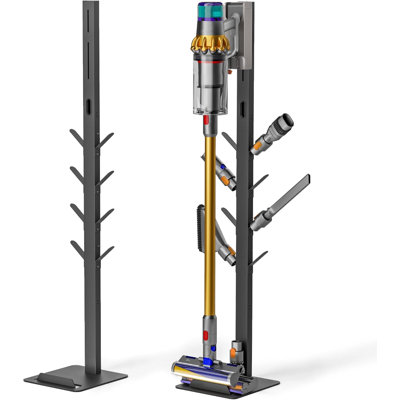 Cordless Vacuum Holder with 8 Storage Hooks, Accessories & Attachments Organizer, Black