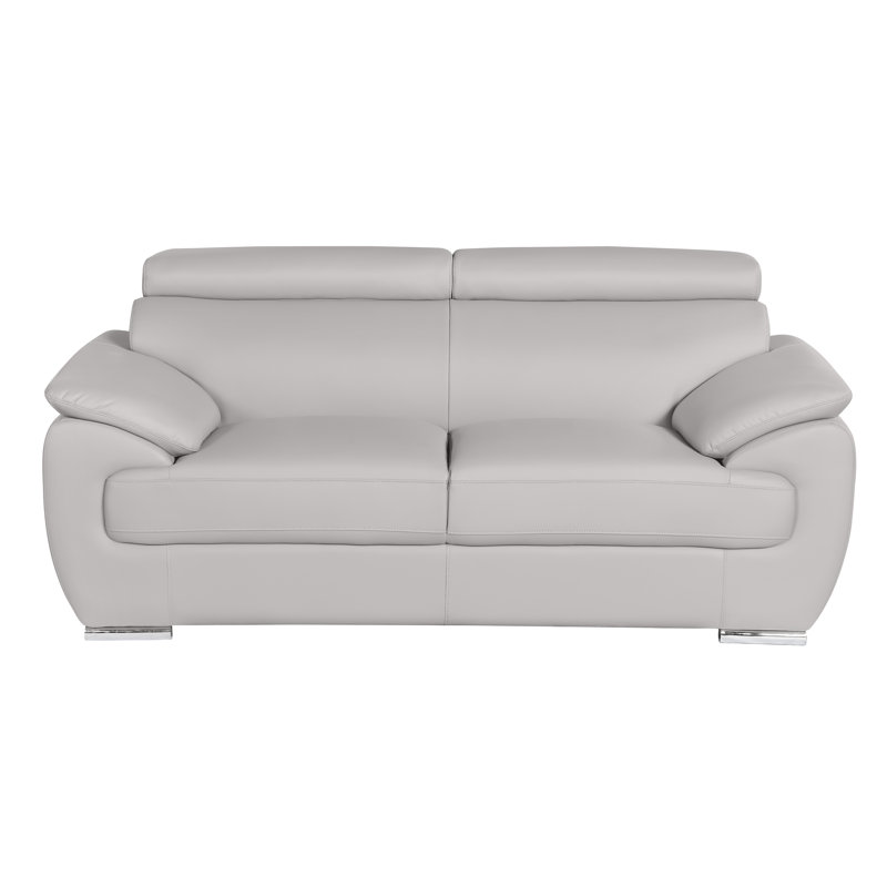 Jadeen Genuine Leather Pillow Top Arm Loveseat, Light Gray