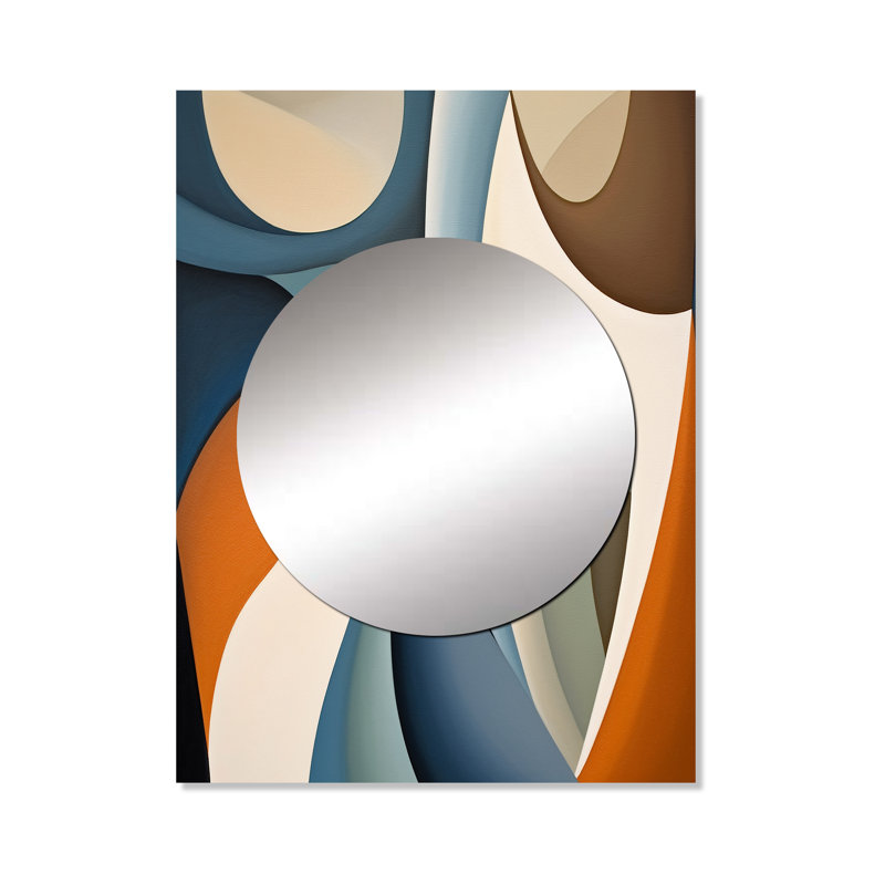 Herluf Blue Orange Symmetrical Visions - Abstract Shapes Unique Wall Mirror, Blue Mirror, Printed Metal Art, 40" x 30"