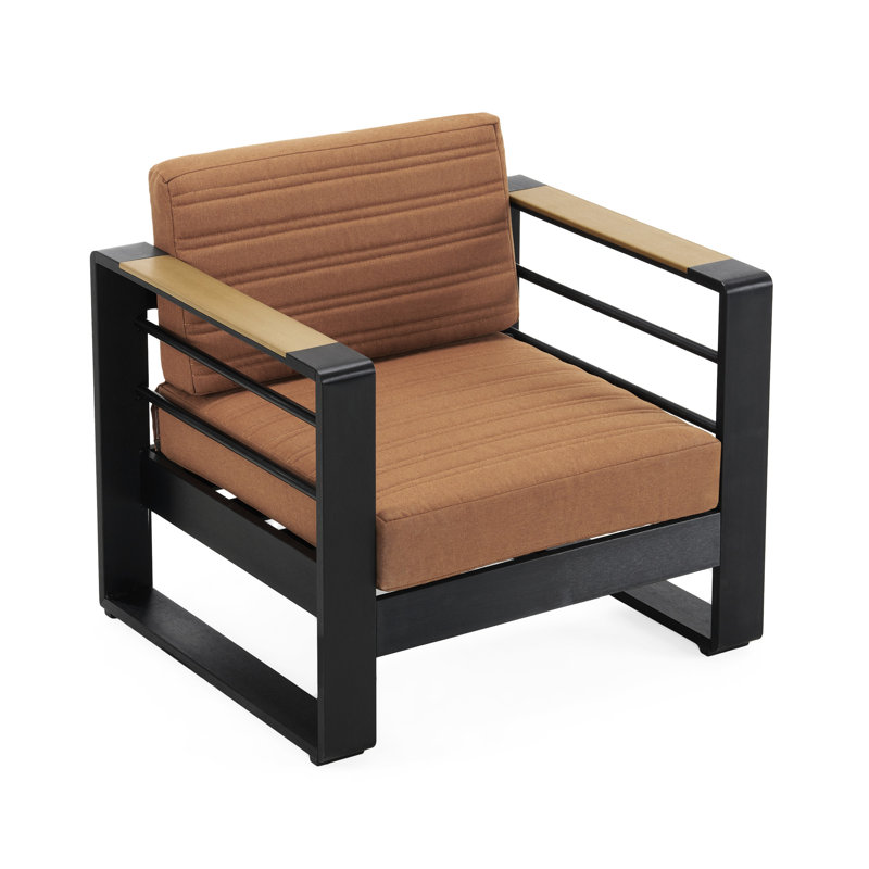 Water- Club Chair - Aluminum Construction, Stylish Slat Seat, Orange, 32.53 In. D Outdoor Seat Frame, Cushions, Classic Look, Orange Fabric