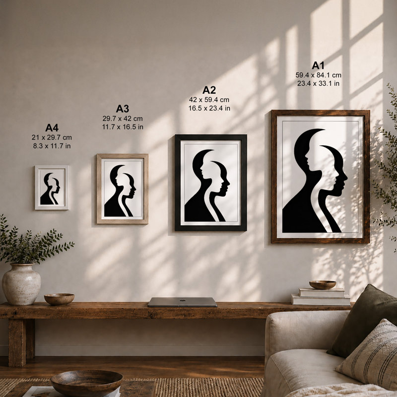 Silhouettes In Duality Minimalist - Print, Black, A3 - 42.0 x 29.7 cm