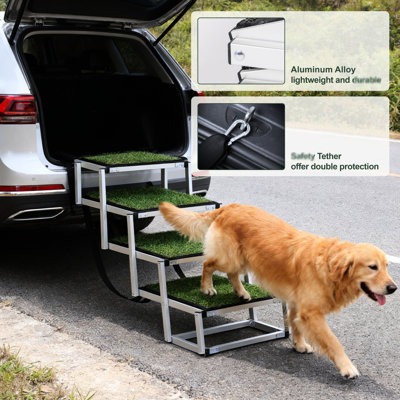 Foldable Pet Dog Stairs For Cars And Suvs - Reinforced Non Slip Aluminium Ramp, Supports Large Senior Dogs, Easy To Store All Vehicles Suitable Short Legged