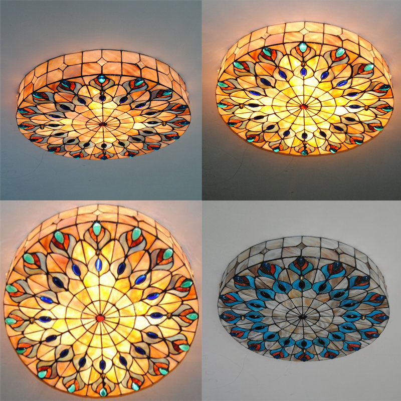 4-Light 19.7" Dimmable Tiffany Glass Flush Mount