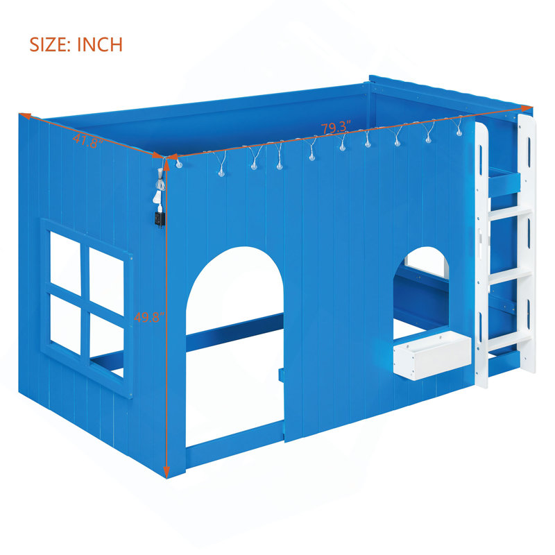 Lit mezzanine simple pour enfant avec guirlande lumineuse DEL, Bleu