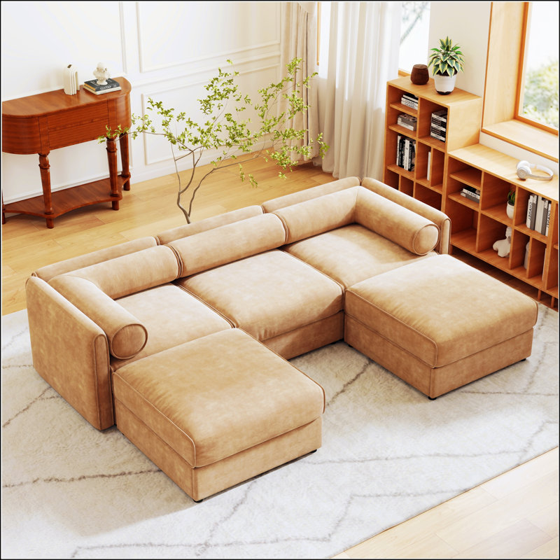 Élégant canapé 2 places en chenille avec rangement pour repose-pieds, dossier cylindrique et accoudoirs, causeuse moderne en tissu avec espace de rangement caché