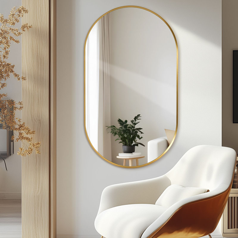 Oval Mirror, Gold, 75cm H x 55cm W