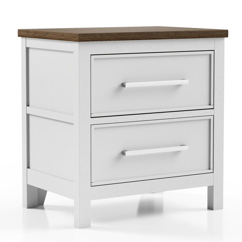 Table de chevet 2 tiroirs Lonegan, Blanc, brun
