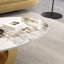 Table basse moderne en pierre frittée ovale avec base en acier inoxydable, table centrale pour le salon