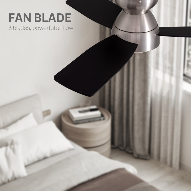  32'' 3 - Blade LED Standard Ceiling Fan with Light Kit & Remote, Nickel, Black, 32"