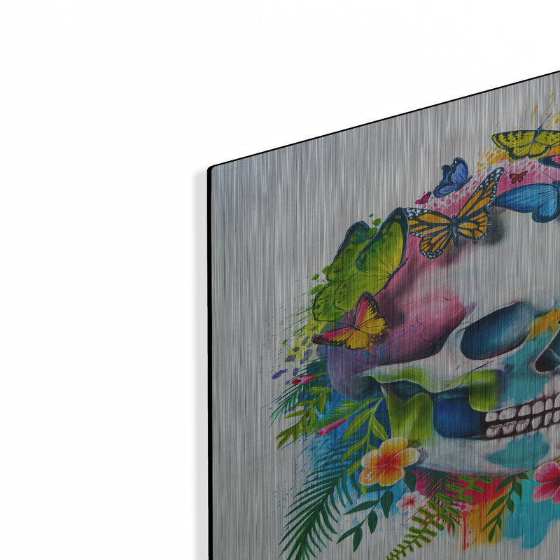 «Tropical Skull Splash» par Ivan Negrete, art mural en métal, H 12 po x l 12 po