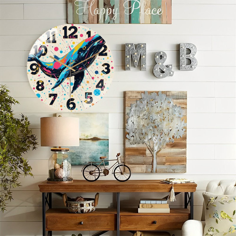 Horloge murale colorée baleine 12 po
