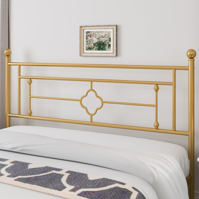 Base de lit plateforme en métal Ajayceon avec tête et pied de lit de style rétro, Très grand, Doré