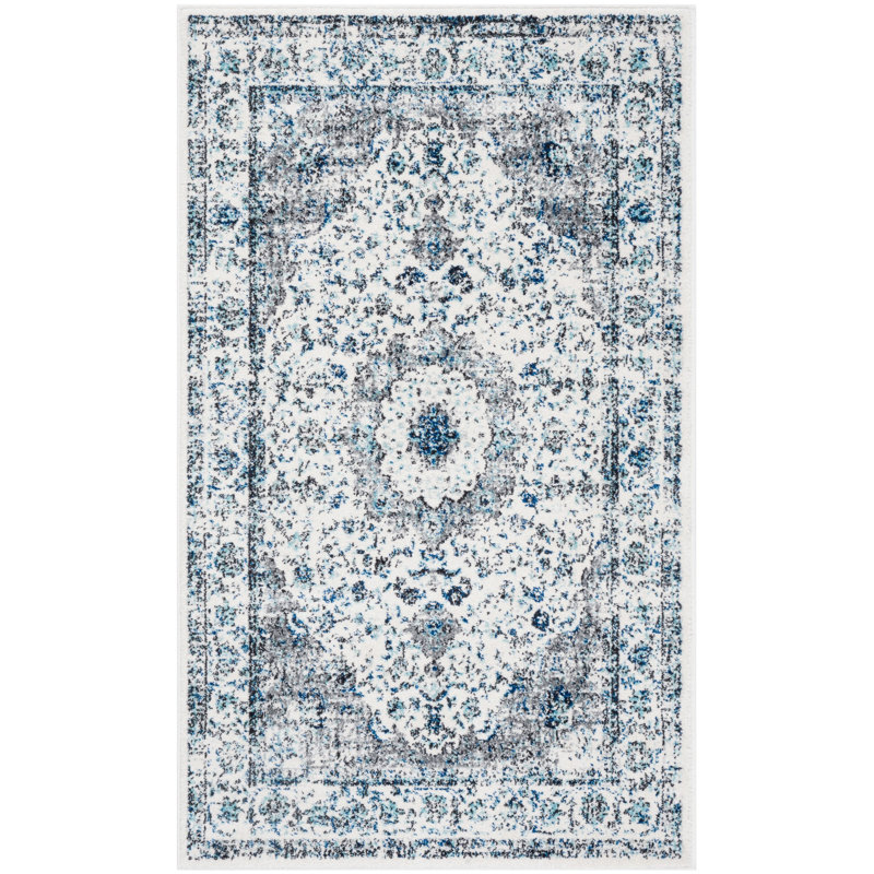 Farnborough Oriental Ivory/Grey Area Rug, Rectangle 2'2" x 4'