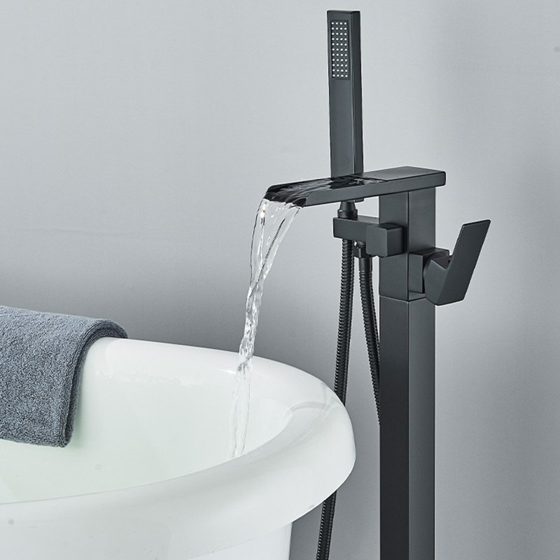 Robinet de baignoire autoportant avec systèmes de baignoire et de douche Waterfall, Noir mat