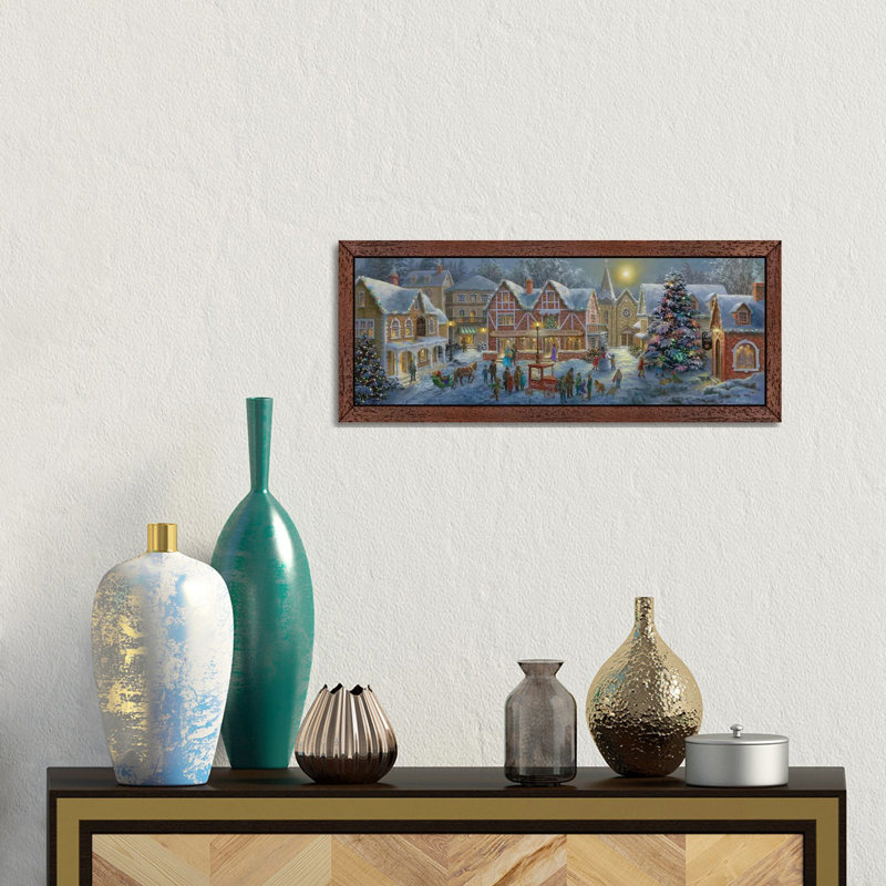 Christmas Village by Nicky Boehme - Panoramic Painting on Canvas, 182.88 cm H x 60.96 cm W, Brown Framed