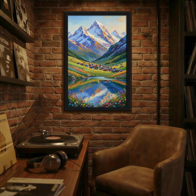 Landscape & Nature Mountain Valley Lake Village Flowers Sky Reflection Nature