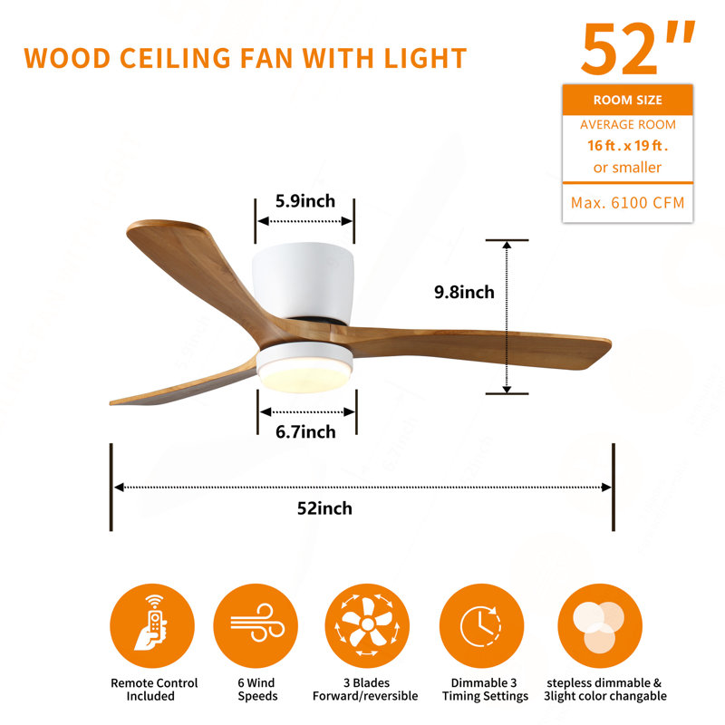 52 Inch White Wood Ceiling Fans With Lights And Remote