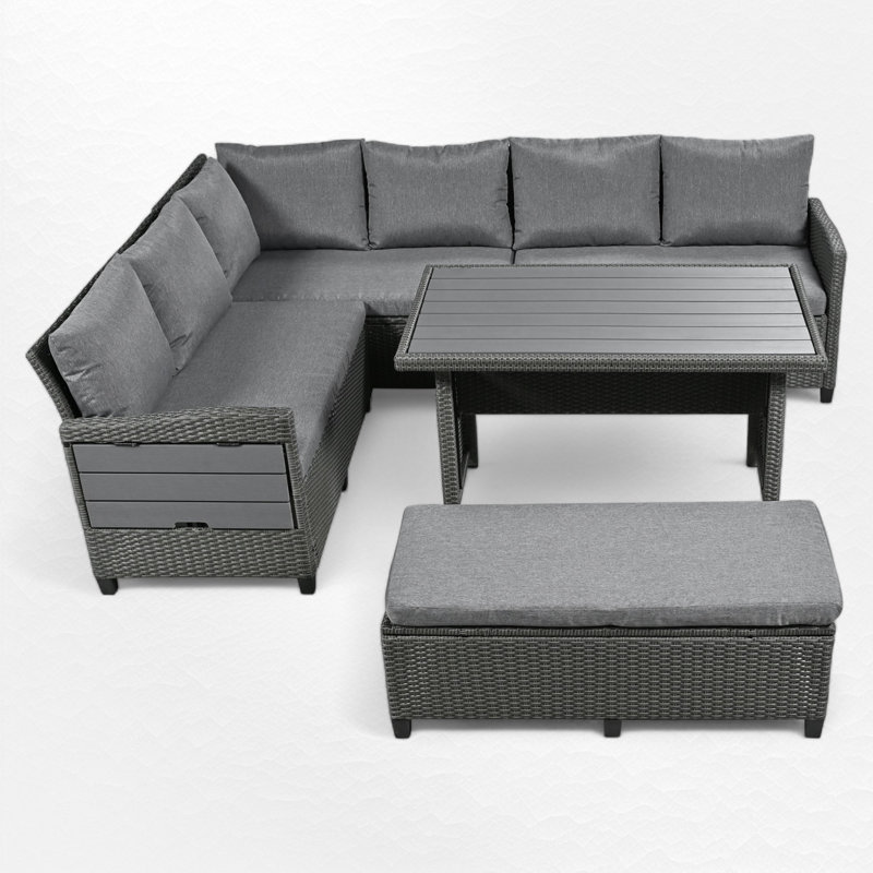 Wicker - Person Patio Conversation Set, Gray, Gray